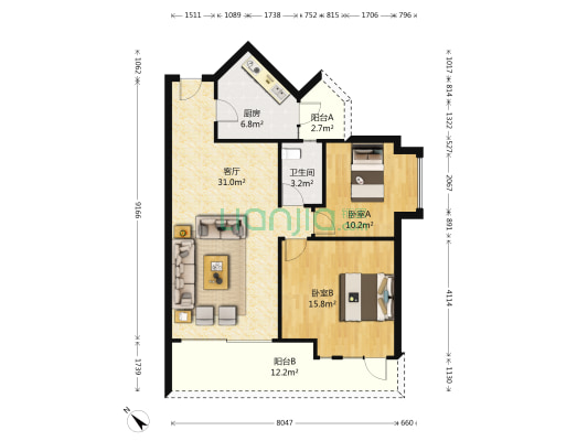百合雅居 2室1厅1卫 94平方
