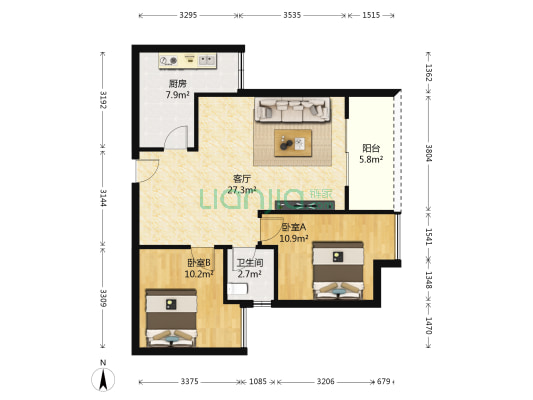 光亮阳光华府 2室1厅1卫 73平方