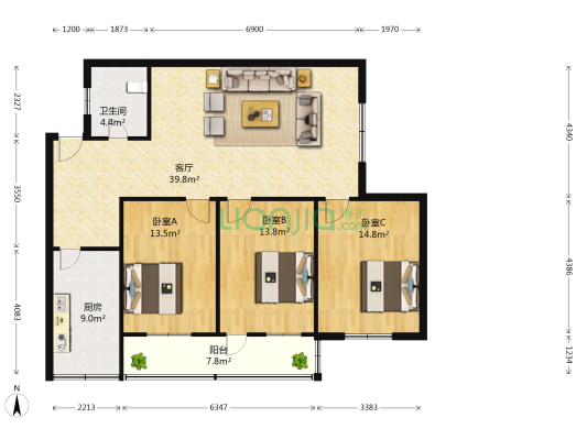 舒心苑 3室1厅1卫 128平方