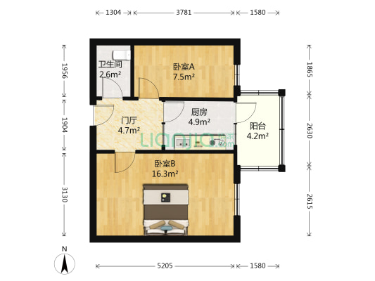 远香街 2室0厅1卫 50平方