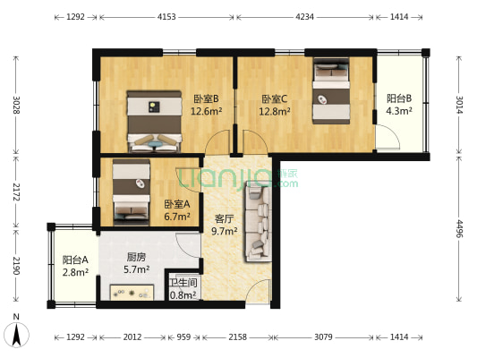 金水路59号 3室1厅1卫 70平方