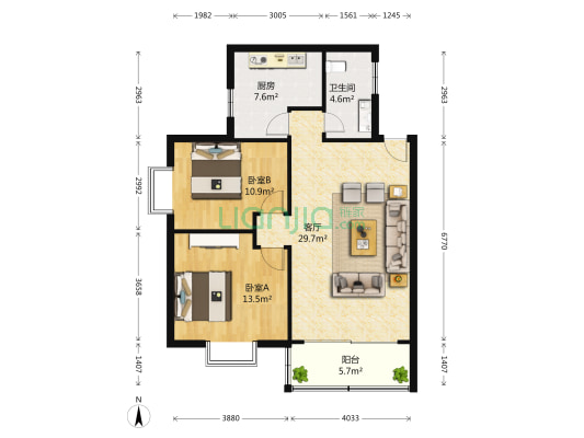 广州机械科学研究院有限公司宿舍 2室1厅1卫 83平方
