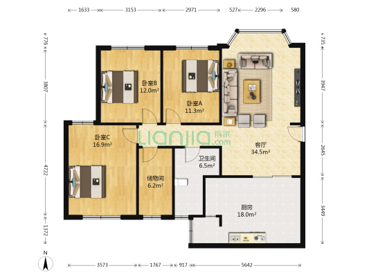 留金岁月 3室1厅1卫 120平方