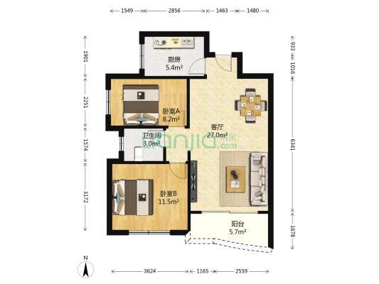 新厦苑 2室1厅1卫 77平方