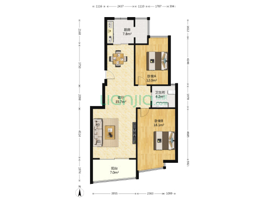 胥江华庭 2室1厅1卫 103平方