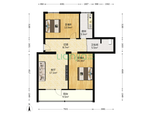 黑山大街15号 2室1厅1卫 90平方