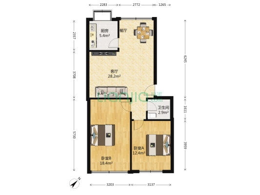 利群院 2室1厅1卫 87平方