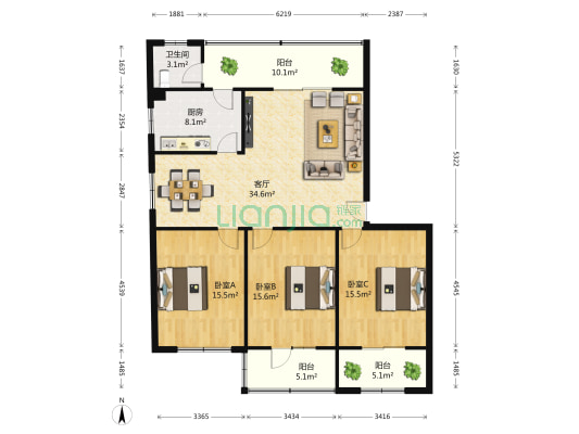 文武路38号 3室1厅1卫 120平方