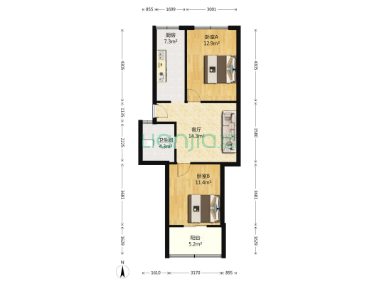 高塘怡景苑 2室1厅1卫 64平方