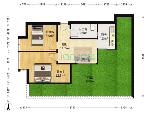 时代锦城 2室1厅1卫 45平方