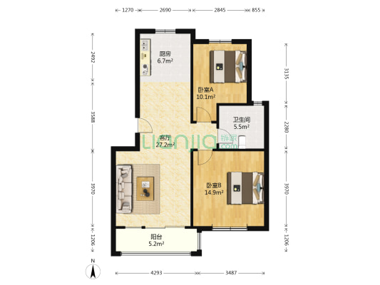 青湖国际二期康桥郡 2室1厅1卫 89平方