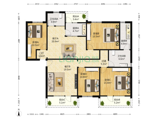 泰和花园 4室2厅2卫 167平方
