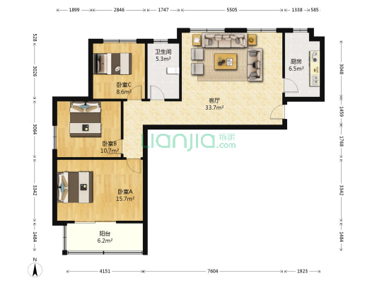 左邻右舍 3室1厅1卫 124平方