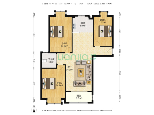 颐秀居 3室1厅1卫 120平方