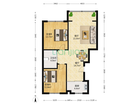 中信城云邸 2室2厅1卫 95平方