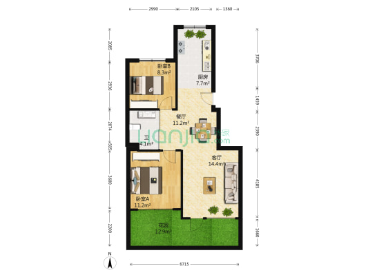 远创金泽锦城 2室2厅1卫 83平方