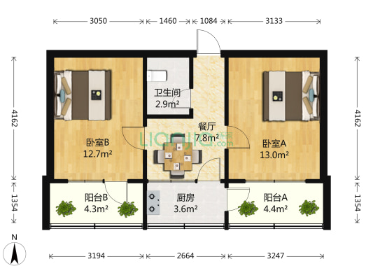 清泉寨城南区 2室1厅 南