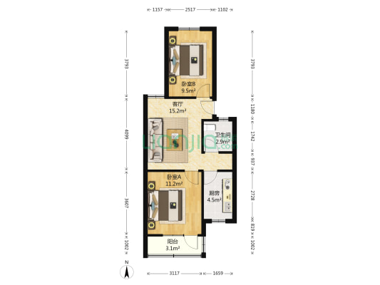 营苑南路 2室1厅1卫 65平方