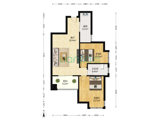 学府佳园 2室1厅1卫 87平方