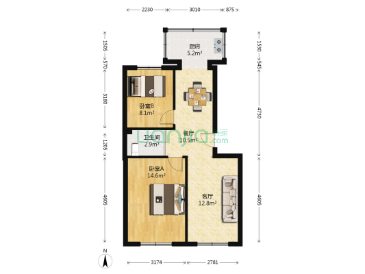银松小区 2室2厅1卫 73平方