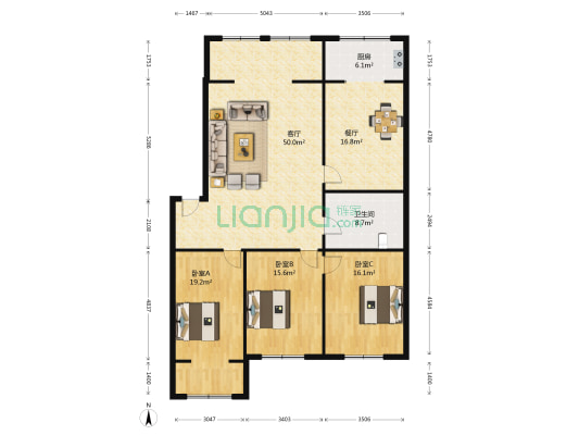 一汽25街区 3室2厅1卫 152平方