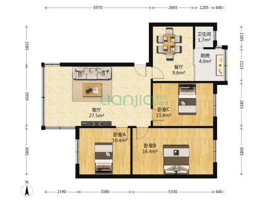 改茶路104号 3室2厅1卫 99平方