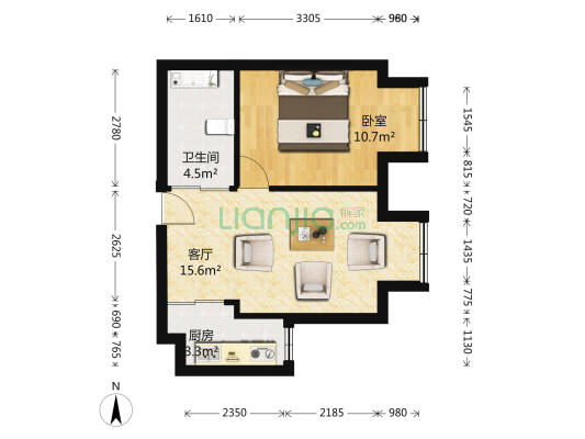 中海水岸春城 1室1厅1卫 55平方