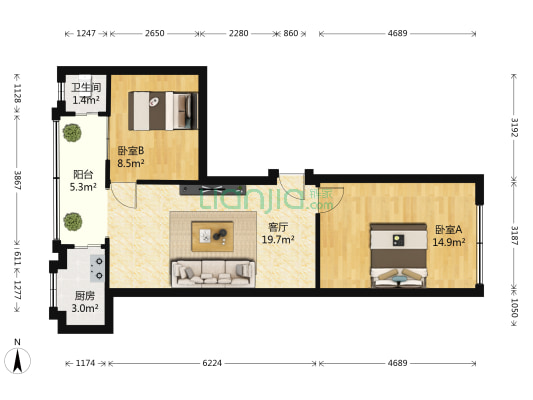 观文巷6号 2室1厅1卫 60平方