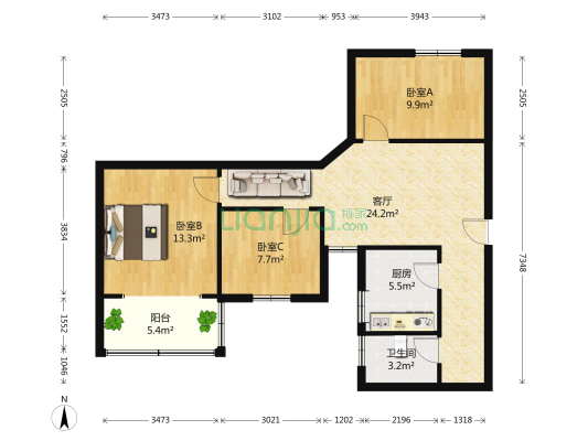 兴江公寓 3室1厅1卫 99平方