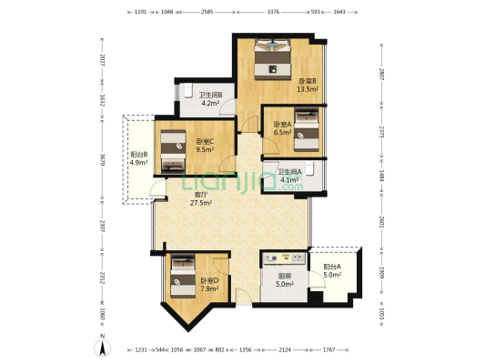 京基御景印象四期 4室1厅2卫 89平方