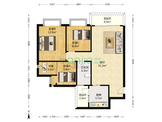 雅景苑 4室1厅1卫 96平方