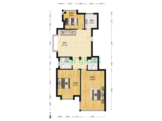 港城嘉苑 3室1厅2卫 124平方