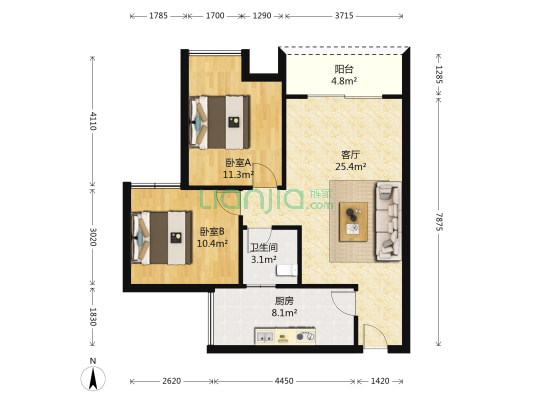 金虎苑 2室1厅1卫 84平方