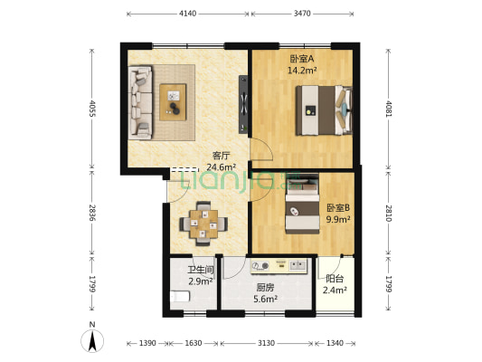 欣苑 2室1厅1卫 70平方