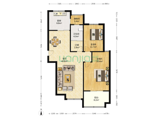 鲁商常春藤 2室1厅1卫 122平方