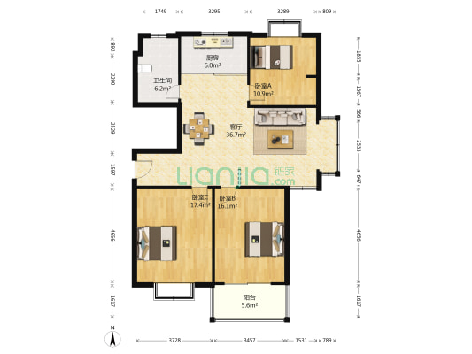 金龙花园 3室1厅1卫 121平方