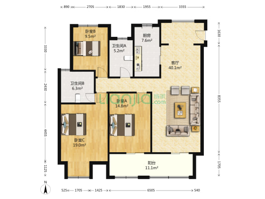 华润国际社区 3室1厅2卫 140平方