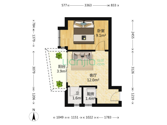 金碧世家 1室1厅1卫 34平方