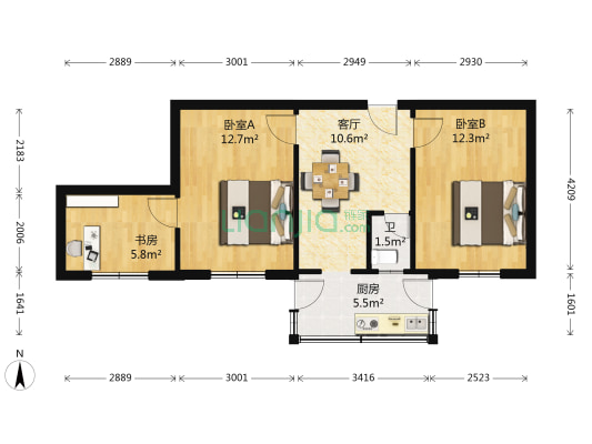 食品公司宿舍 3室1厅1卫 62平方