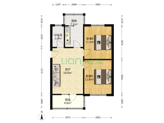 炼盛南小区 2室1厅1卫 70平方