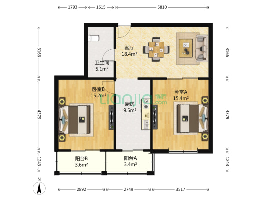 福庭里 2室1厅1卫 84平方