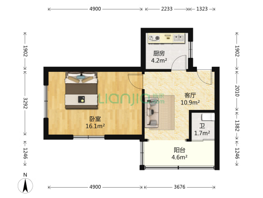 民生大街25号 1室1厅1卫 45平方