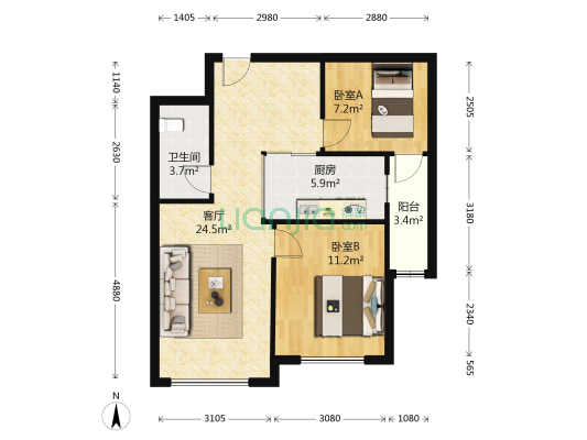 泰华府邸 2室1厅1卫 85平方