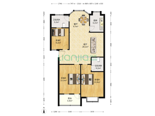 万陶小区 3室2厅2卫 124平方