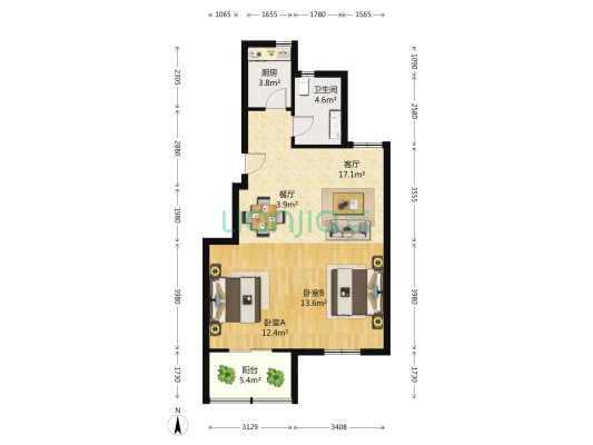鑫旺府 2室2厅1卫 78平方