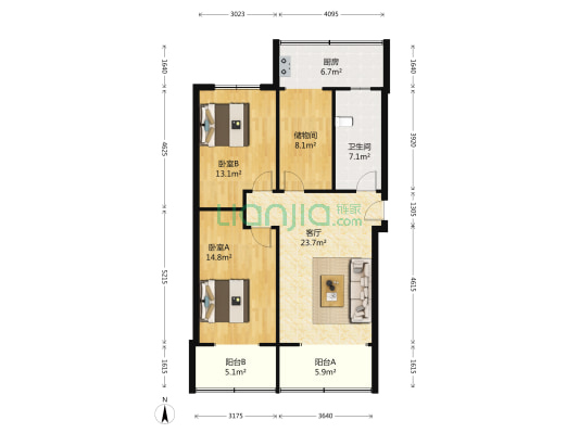 二七地税家属院 2室1厅1卫 97平方
