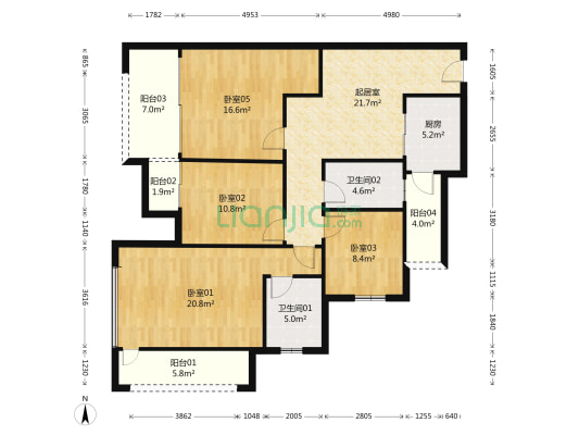 中德英伦联邦C区 4室1厅2卫 115平方