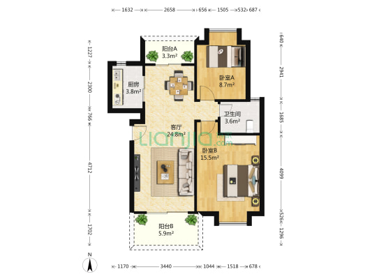 宏康花园六期明悦居 2室1厅1卫 76平方
