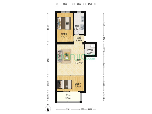 永定路17号院 2室1厅1卫 53平方