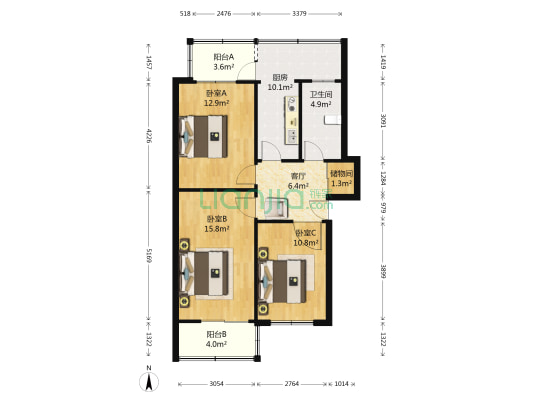凤凰路28号 3室1厅1卫 87平方